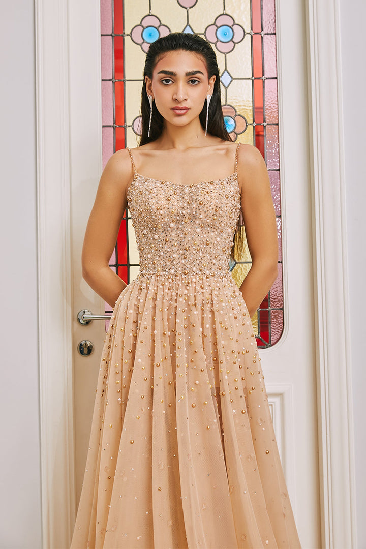 Sleeveless Beaded A-line Corset Dress