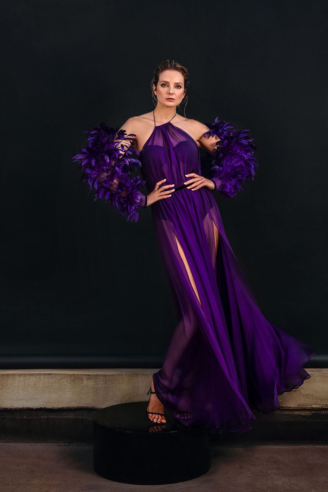 Halter Neck Silk Chiffon Dress Purple / US 2 Halter Neck Silk Chiffon Dress Purple / US 2