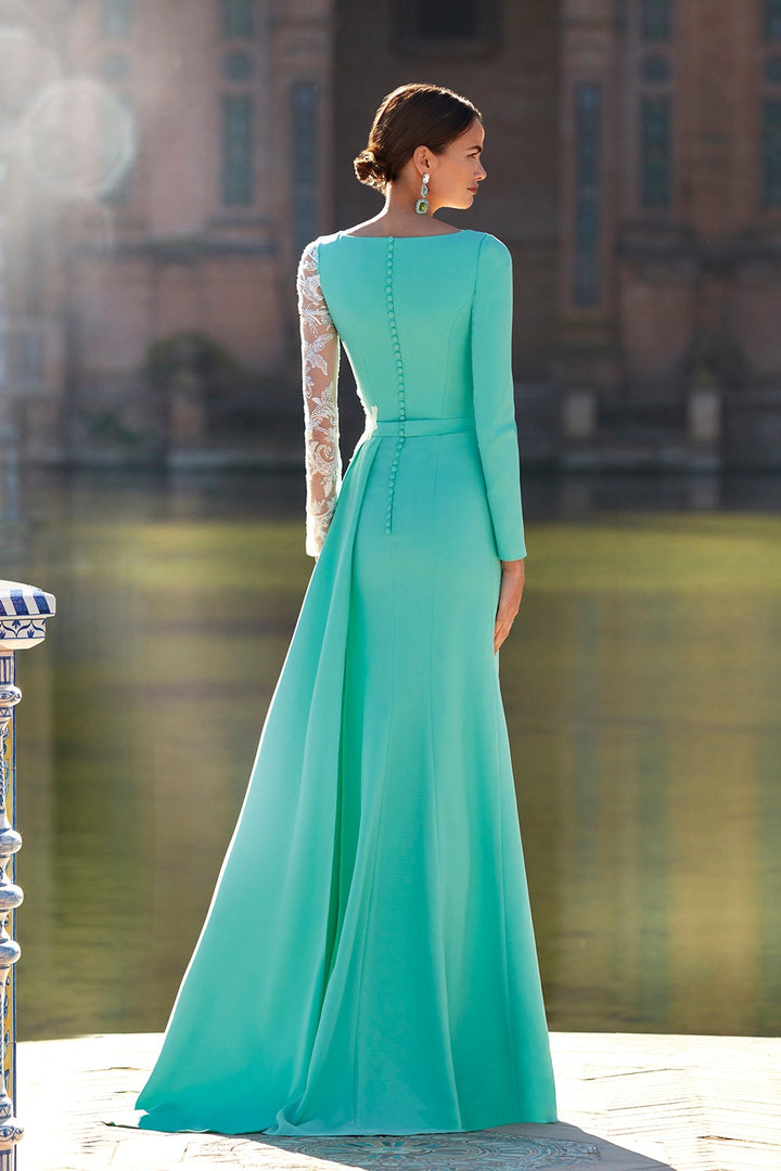 Beaded one side soft crepe gown