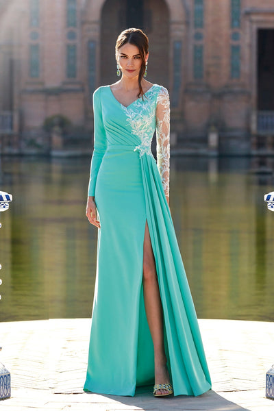 Beaded one side soft crepe gown
