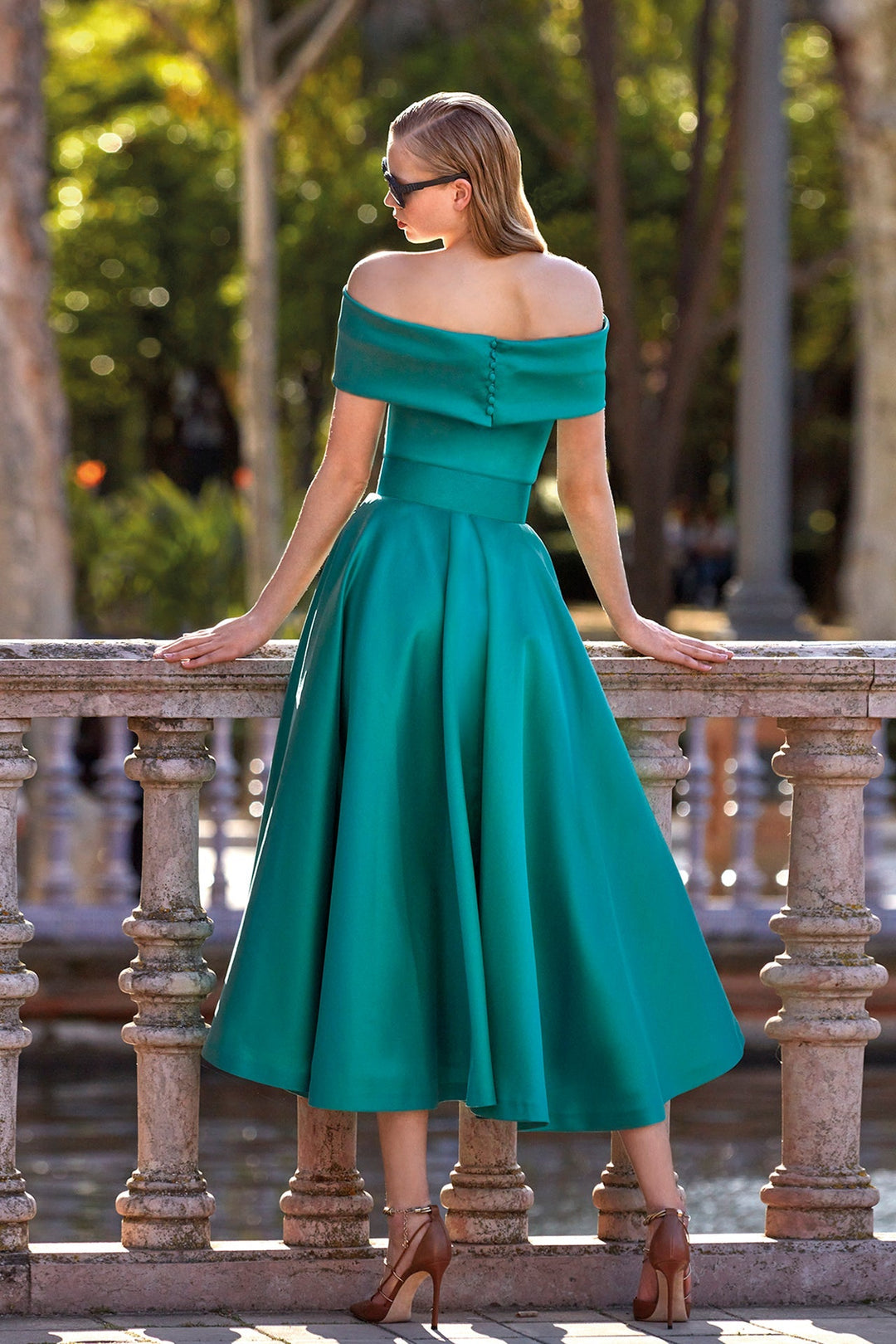 Strapless bodice mikado midi dress