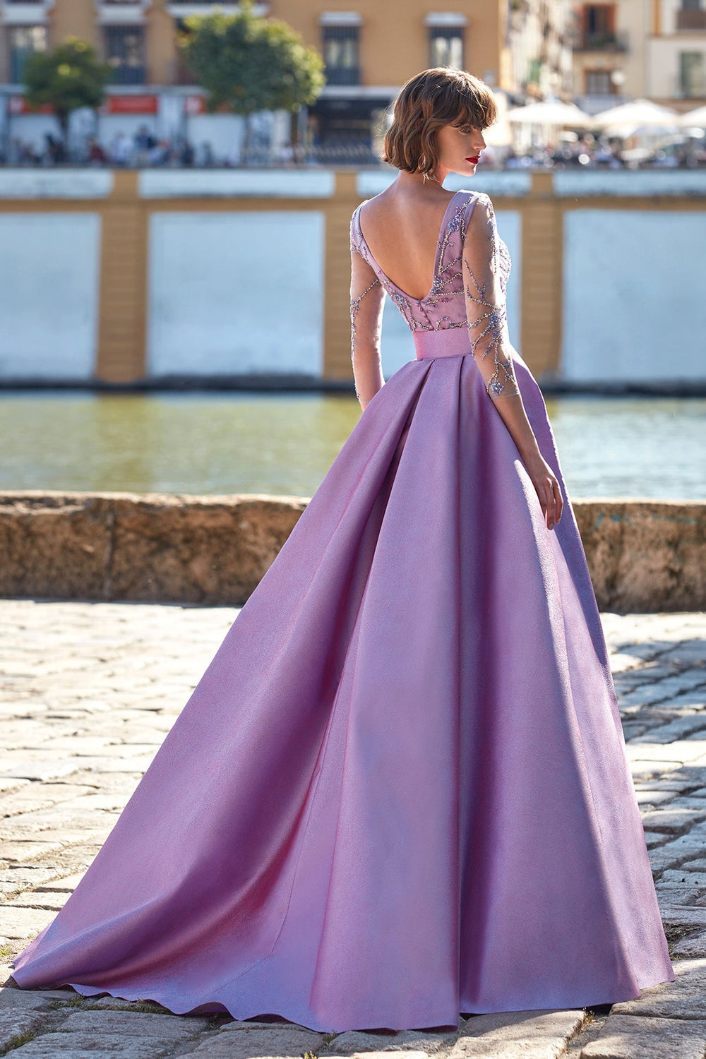 3/4 sleeves beaded dress with overskirt FR 48 / Lilac 3/4 sleeves beaded dress with overskirt FR 48 / Lilac