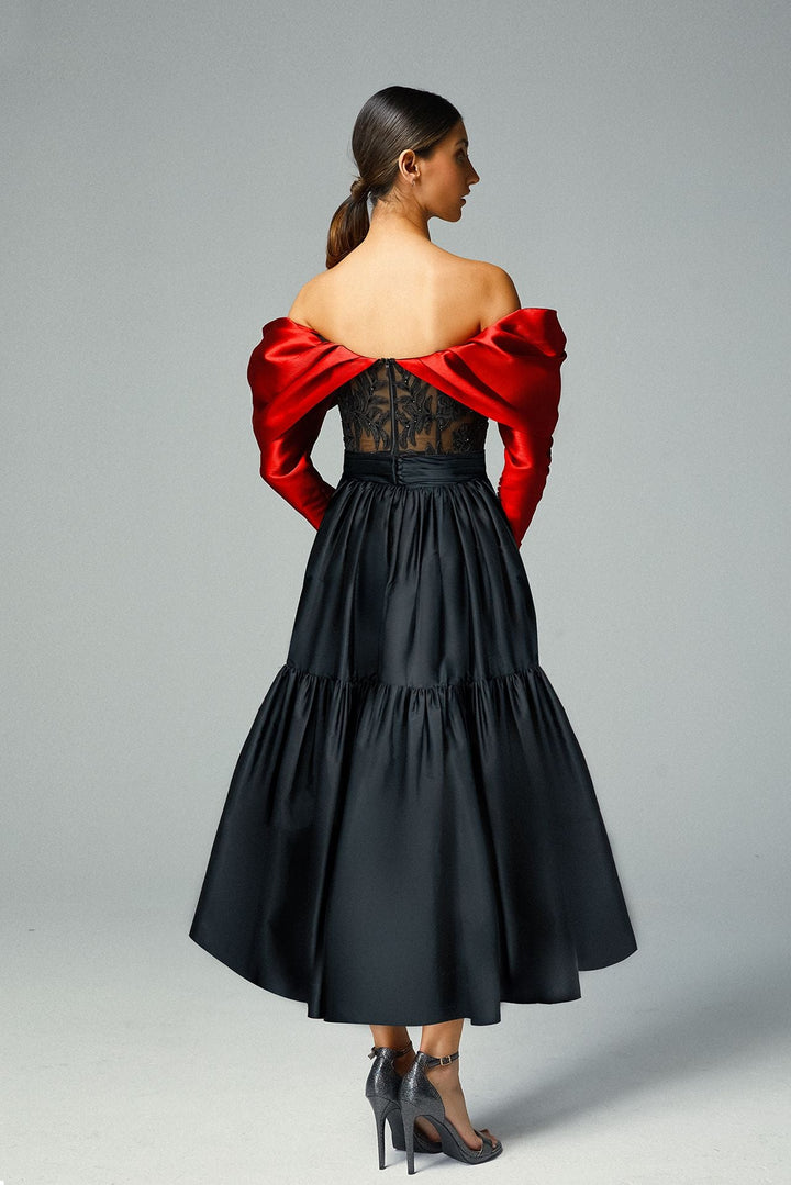 Off-The-Shoulder Cady Corset With Taffetas Skirt