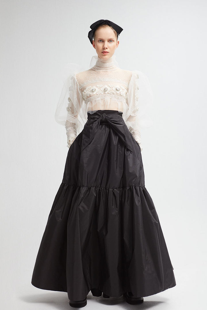 Tulle Blouse with Taffeta A-line Skirt