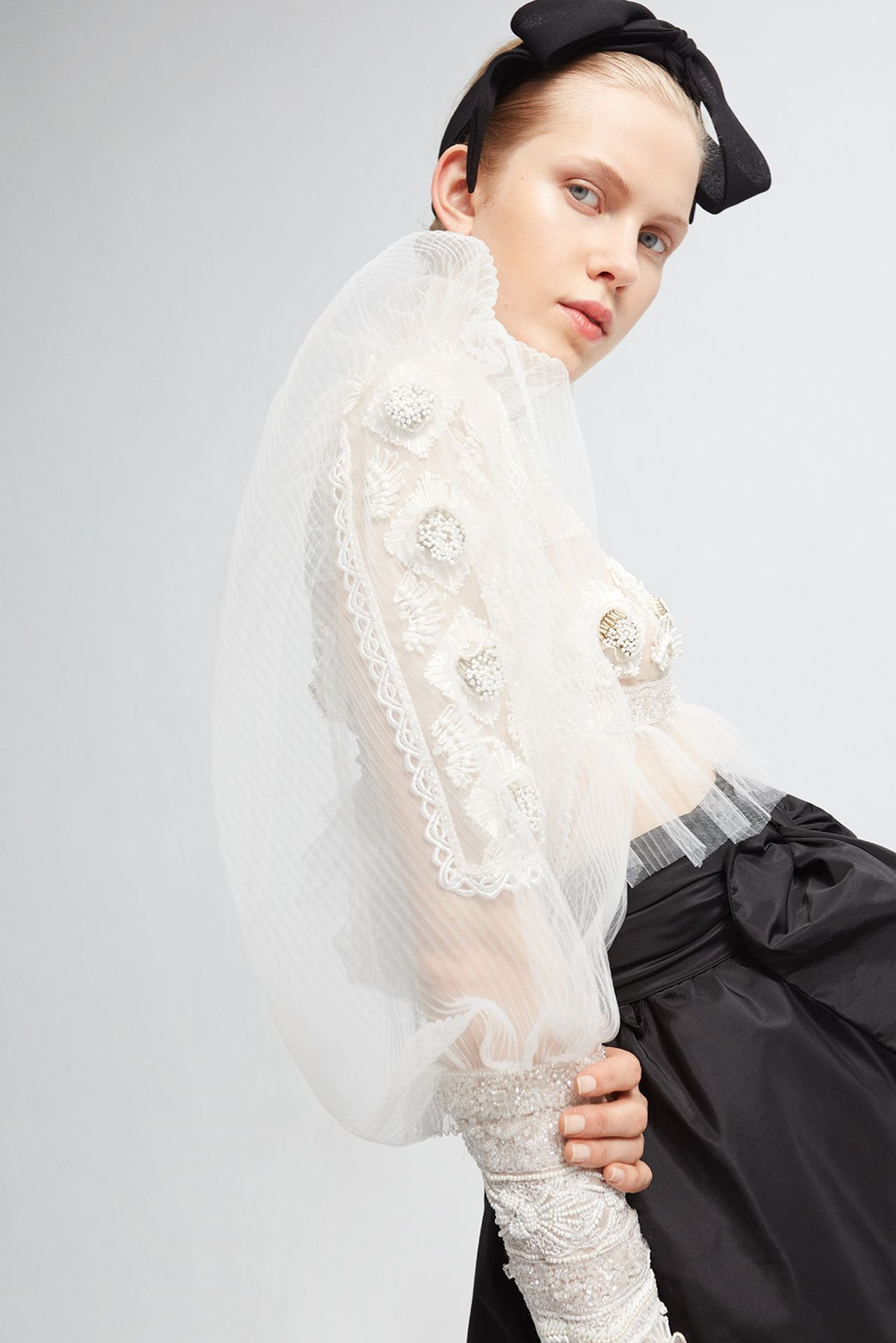 Tulle Blouse with Taffeta A-line Skirt