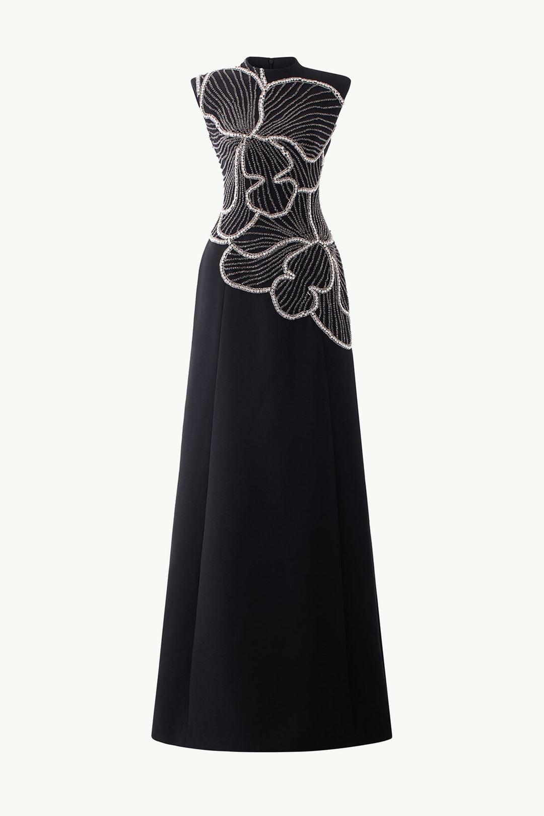 orchid embroidered dress Velvet Satin Dress with Orchid Embroidery Black / FR 36