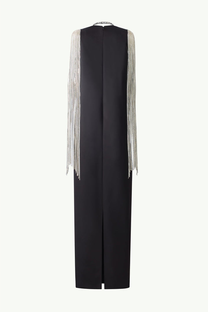 Twist Silk Dress with Crystal Fringed Sleeves