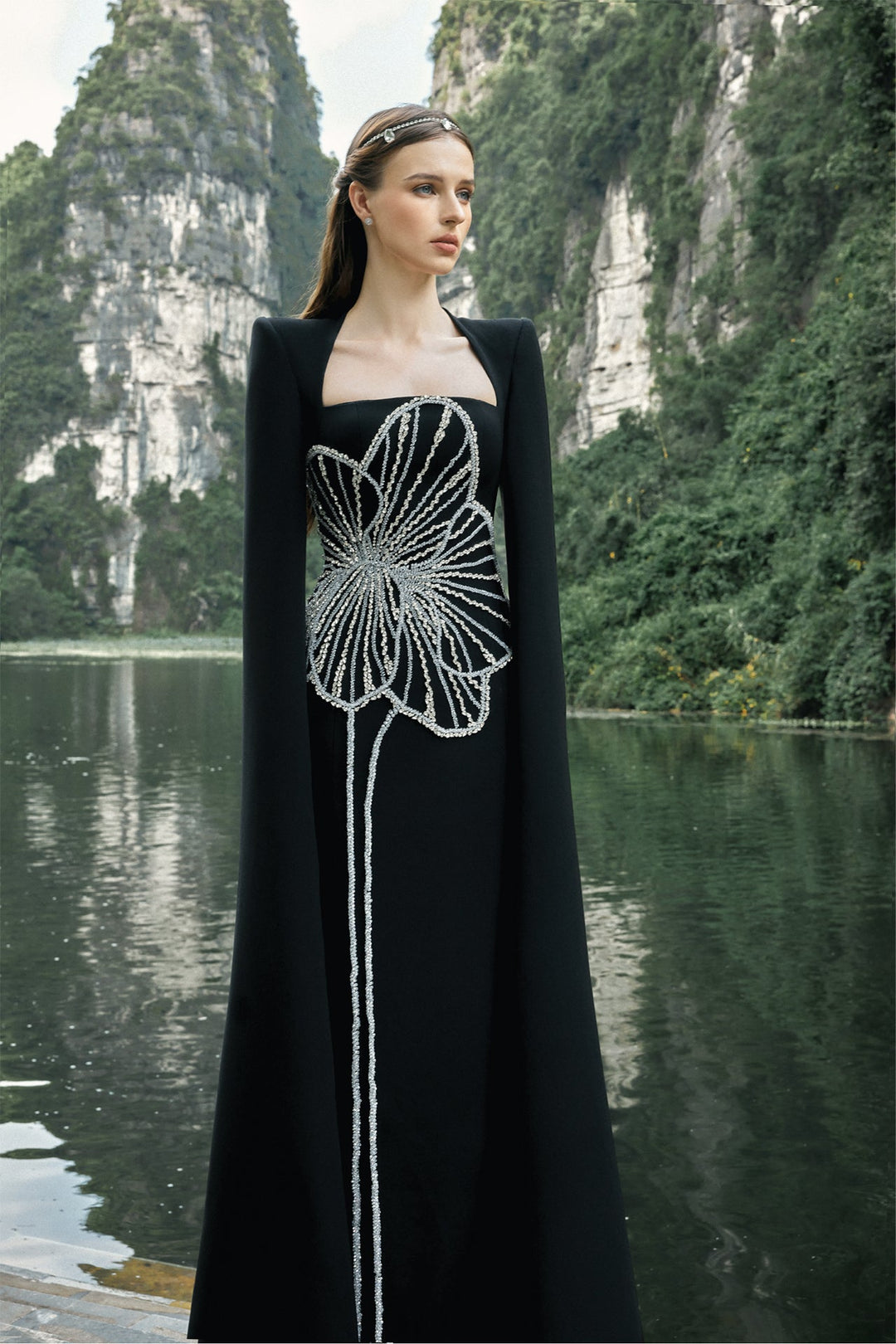 orchid embroidered dress Orchid Embroidered Dress Black/White