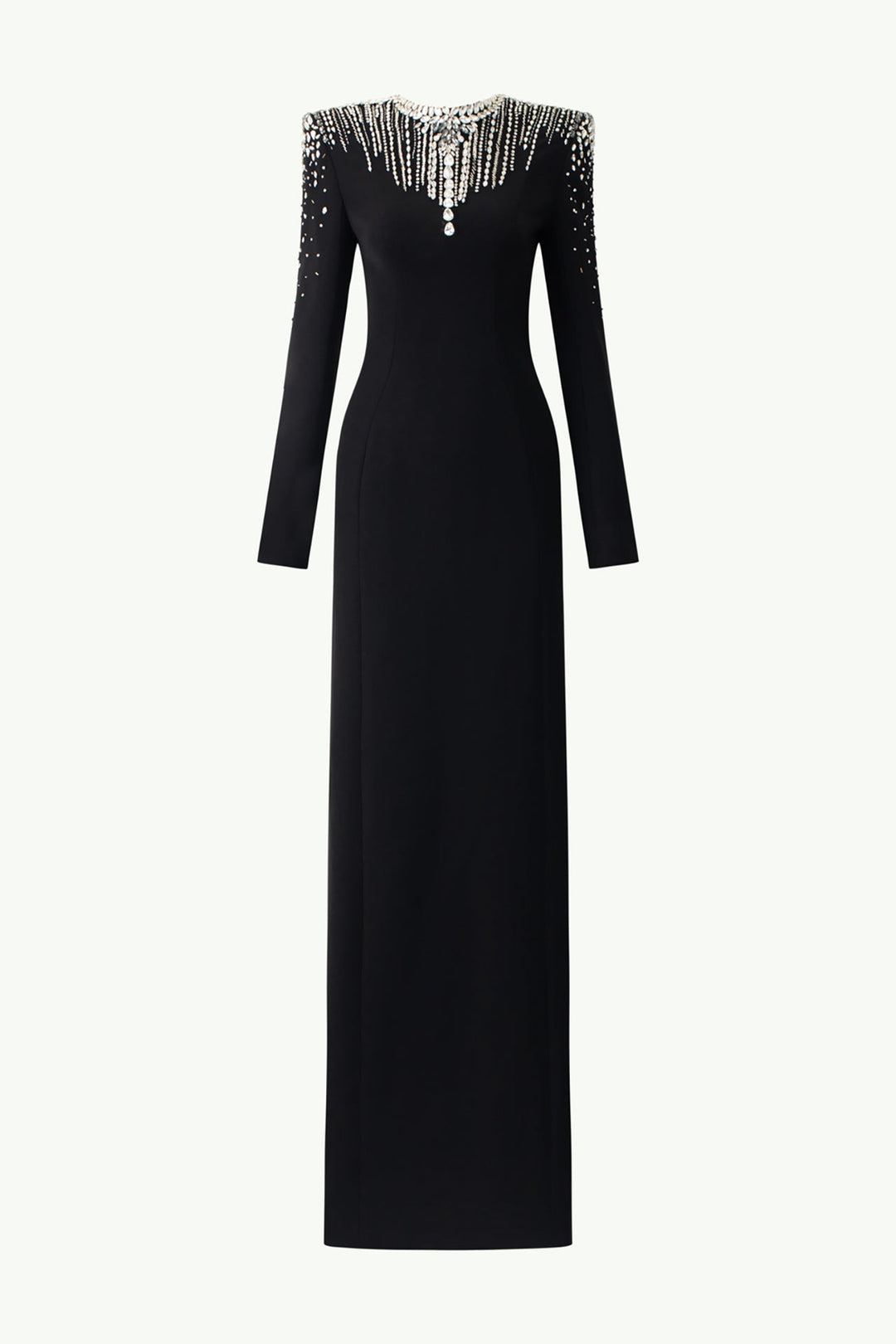 Velvet Satin Long-Sleeved Dress with Embroidery Black / FR 42 Velvet Satin Long-Sleeved Dress with Embroidery Black / FR 42