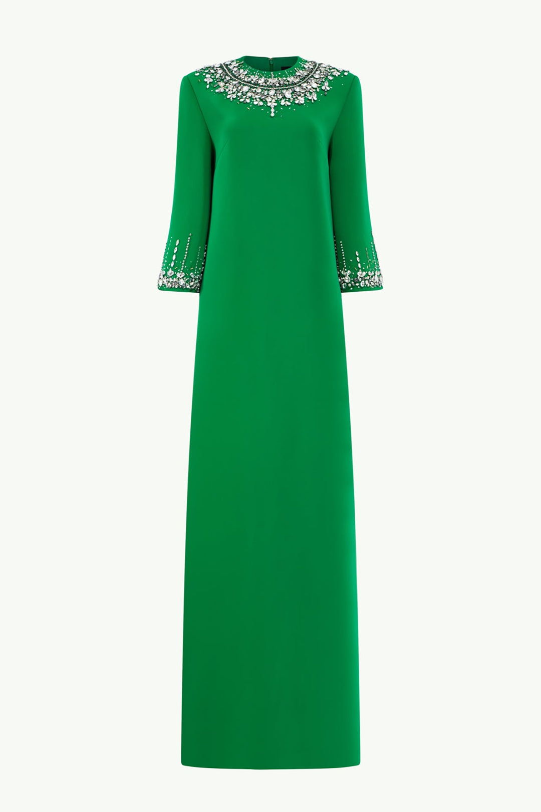 Velvet Satin Kaftan Dress with Embroidery Details Green / FR 52 Velvet Satin Kaftan Dress with Embroidery Details Green / FR 52