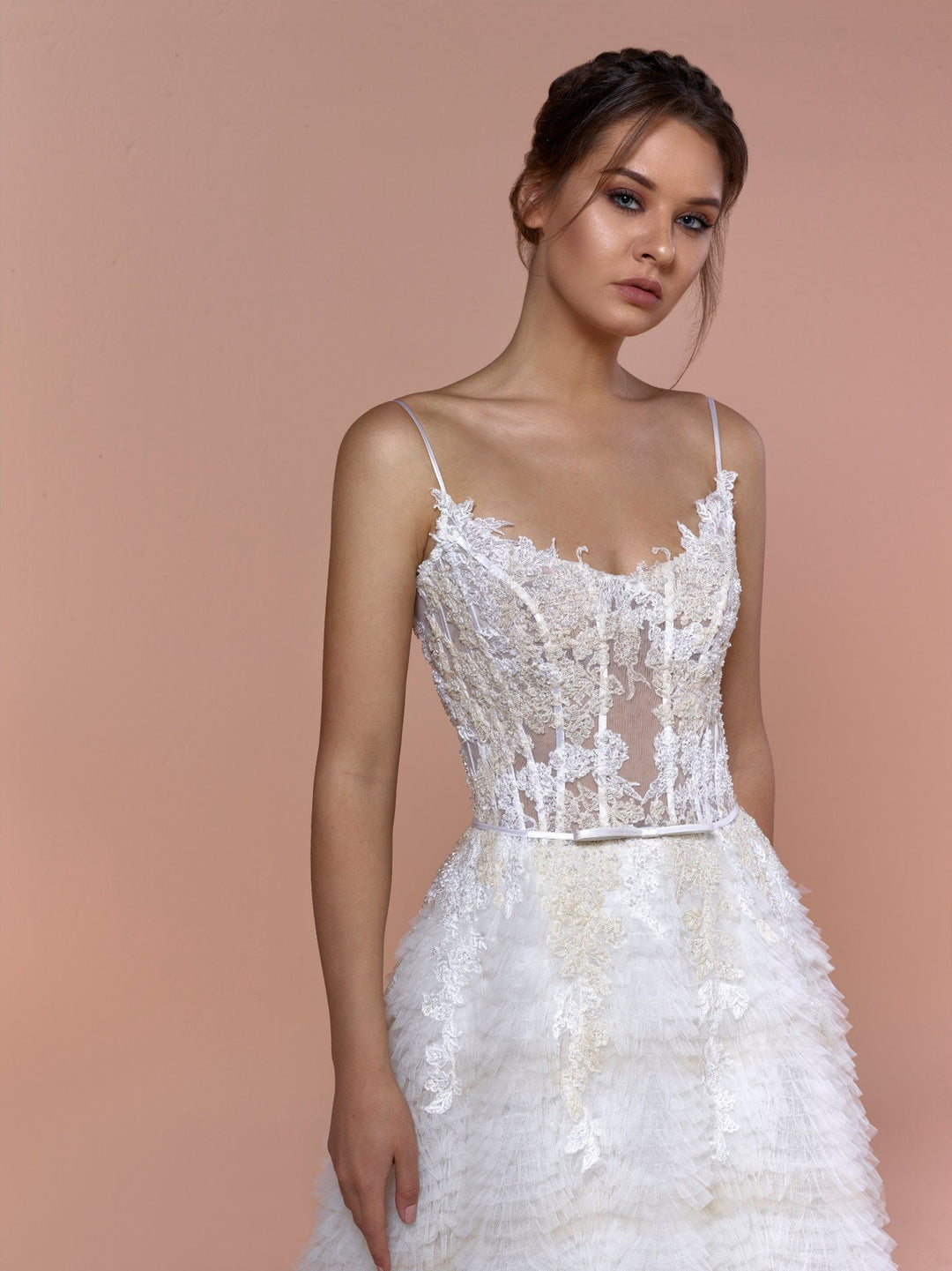 Sleeveless Tulle Embroidered A-line Dress with Ruffles