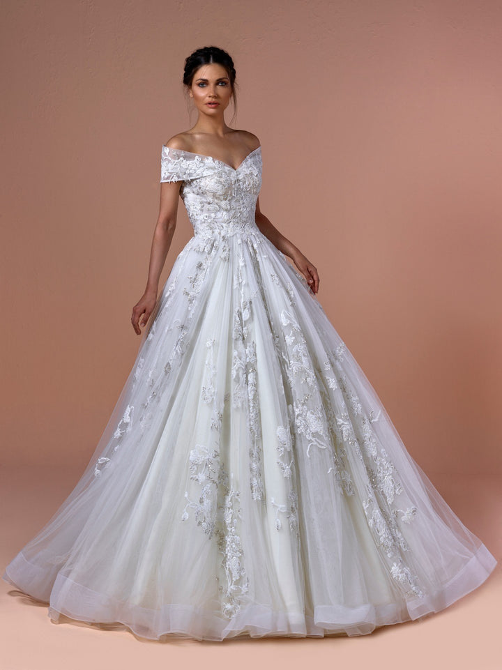 Tulle Embroidered Off-The-Shoulder Princess Dress