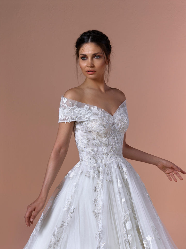 Tulle Embroidered Off-The-Shoulder Princess Dress