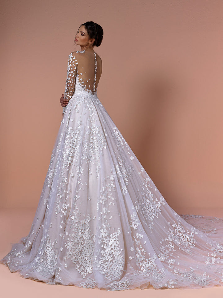 Tulle Long-Sleeved Embroidered Princess Dress