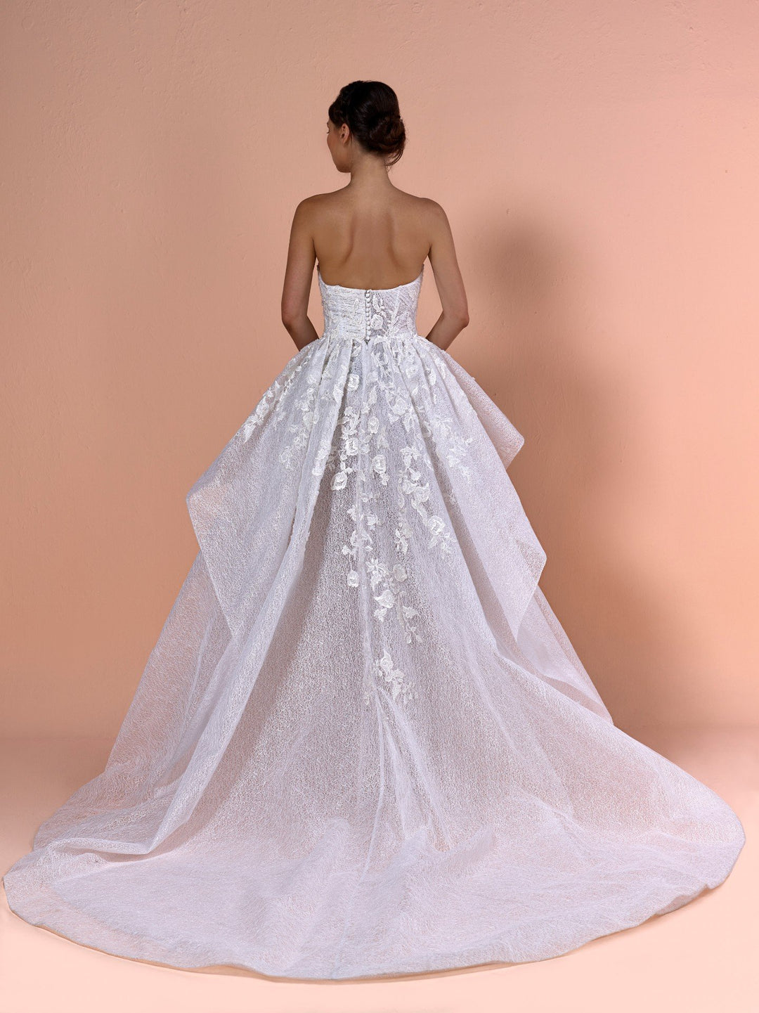 Strapless Embroidered Draped Princess Dress