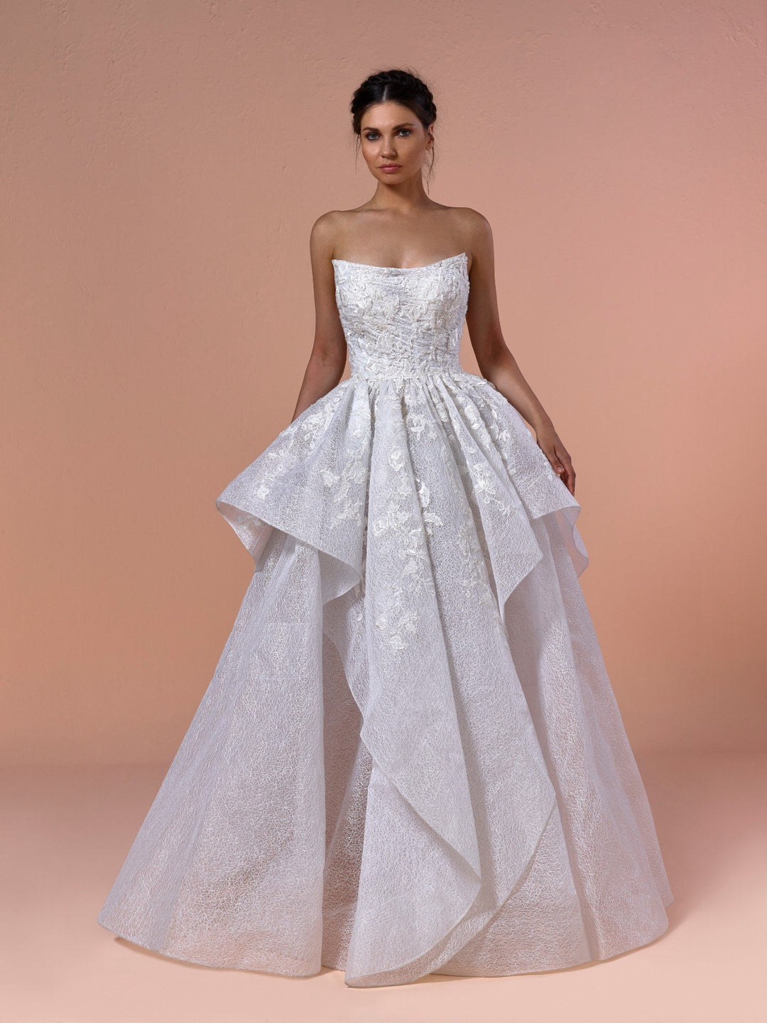 Strapless Embroidered Draped Princess Dress