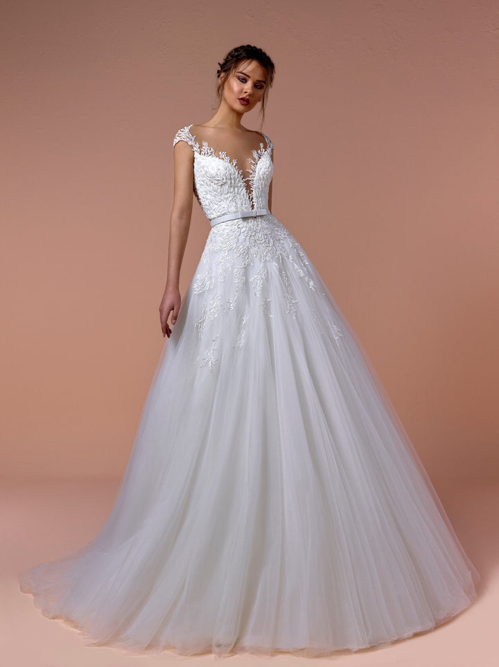 Sleeveless Tulle A-line Dress with Embroidery