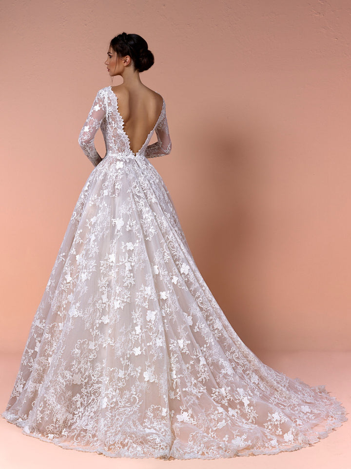 Long-Sleeved tulle Embroidered A-line Dress