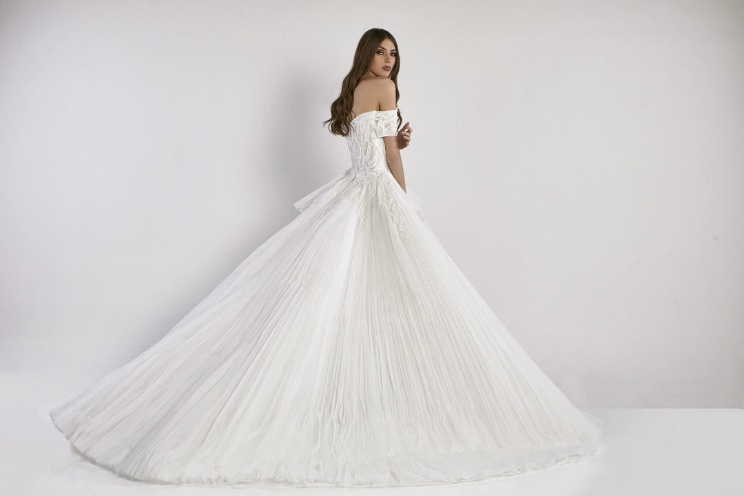 Off-The-Shoulder Draped Princess Dress with Embroidery