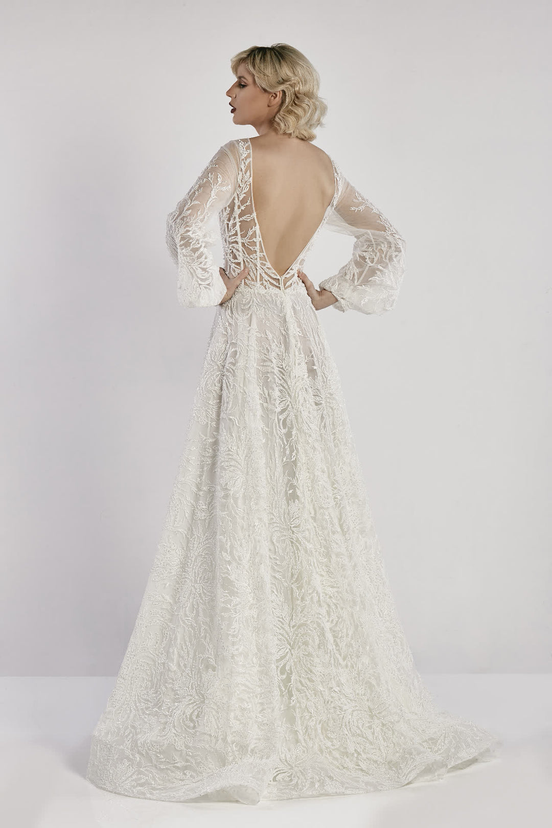 Tulle Embroidered Long-Sleeved A-line Dress