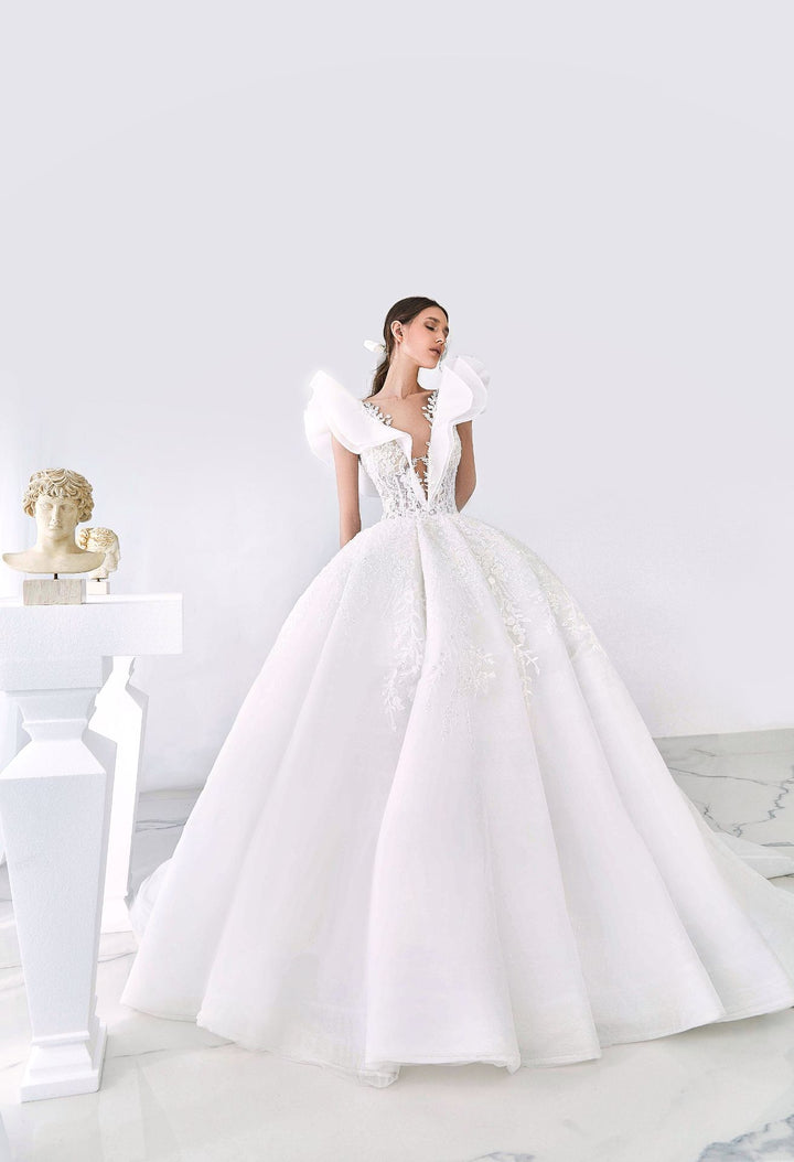 Princess Dress with Ruffled Shoulders and Beading