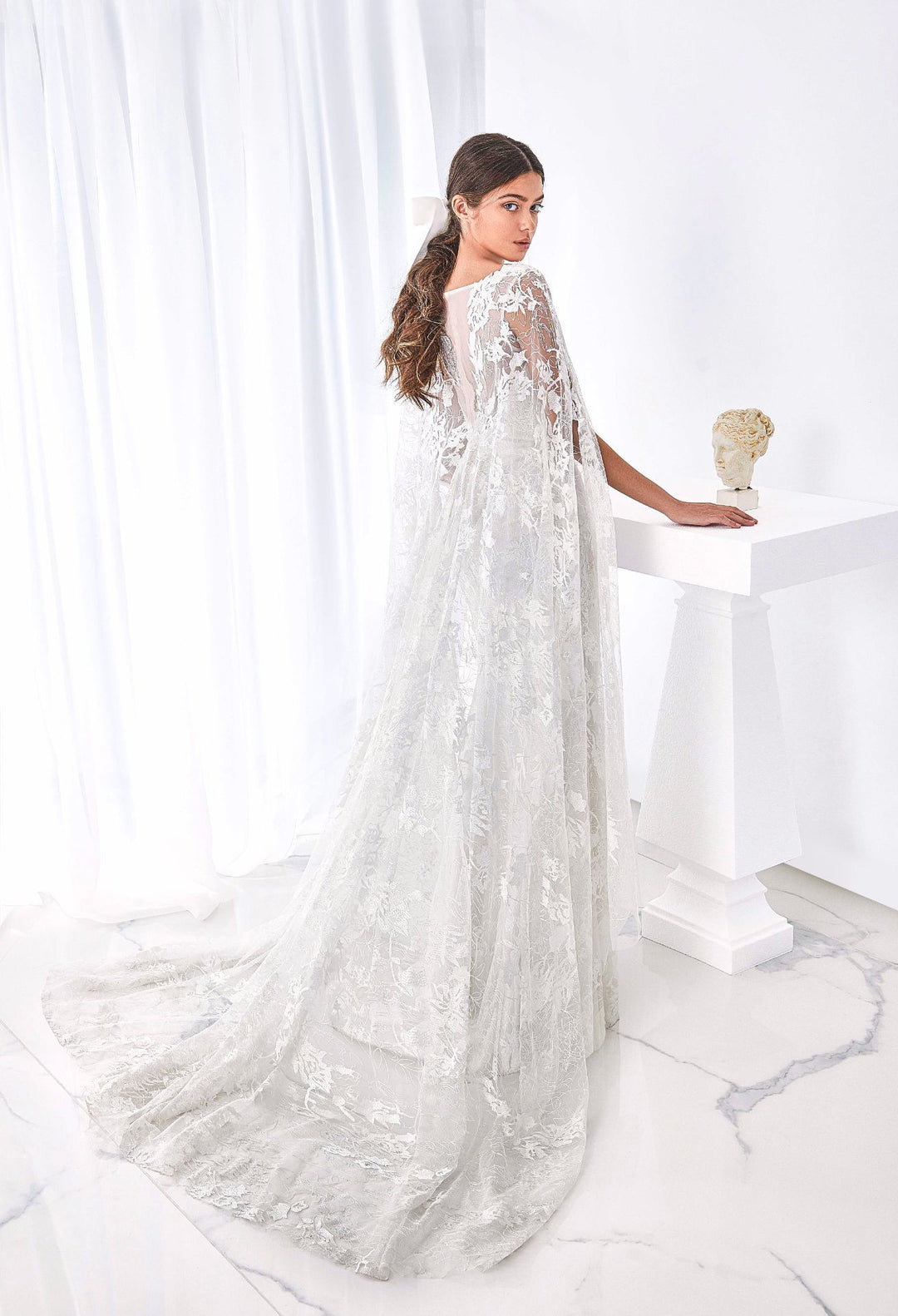 Embroidered Straight-Cut Dress with Watteau Train M.R DESIGN Embroidered Straight-Cut Dress with Watteau Train M.R DESIGN