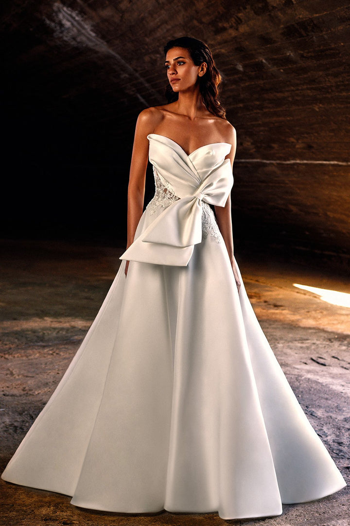 Strapless A-line Dress with Big Bow