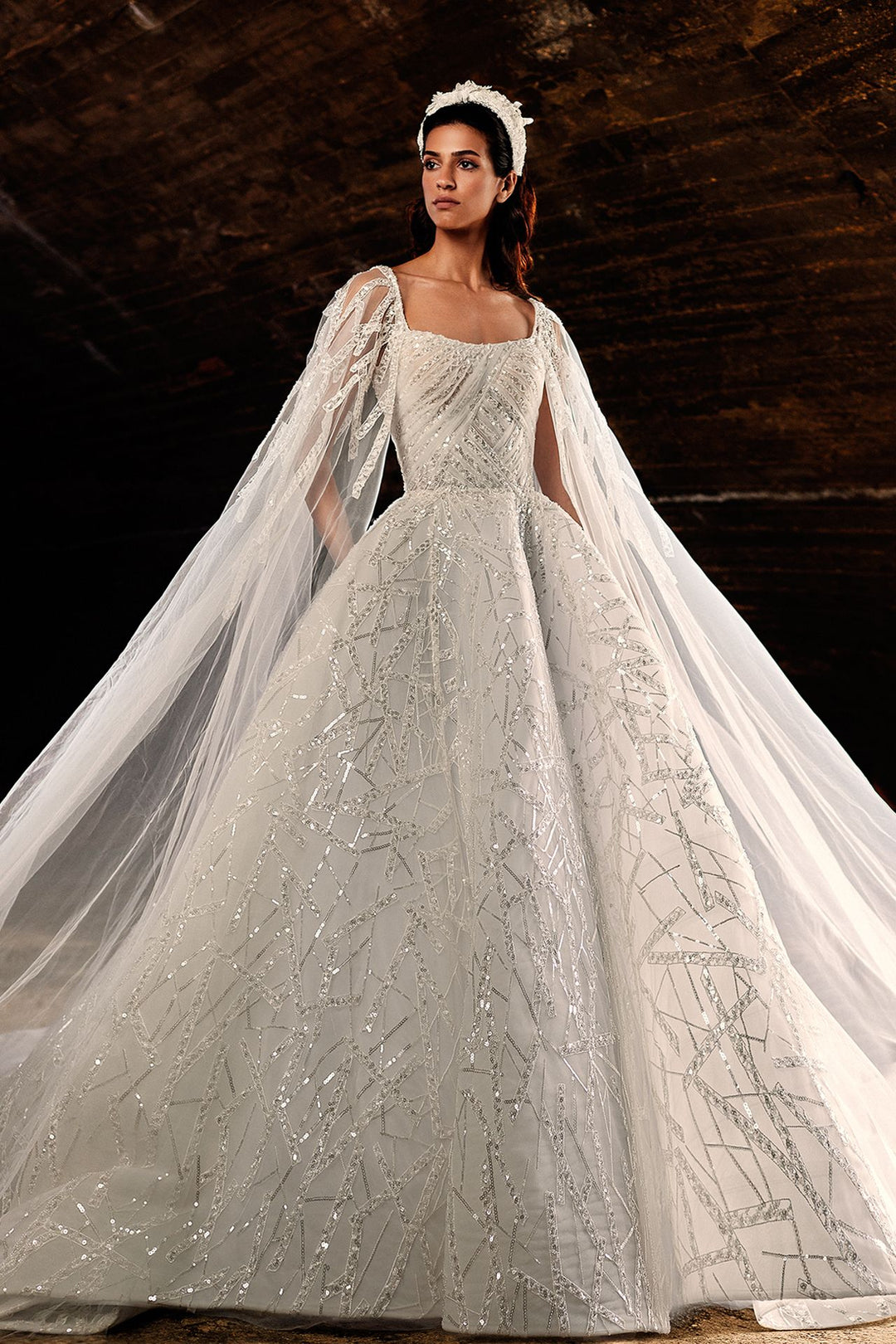Tulle Embroidered Princess Dress with Cape Sleeves M.R DESIGN Tulle Embroidered Princess Dress with Cape Sleeves M.R DESIGN