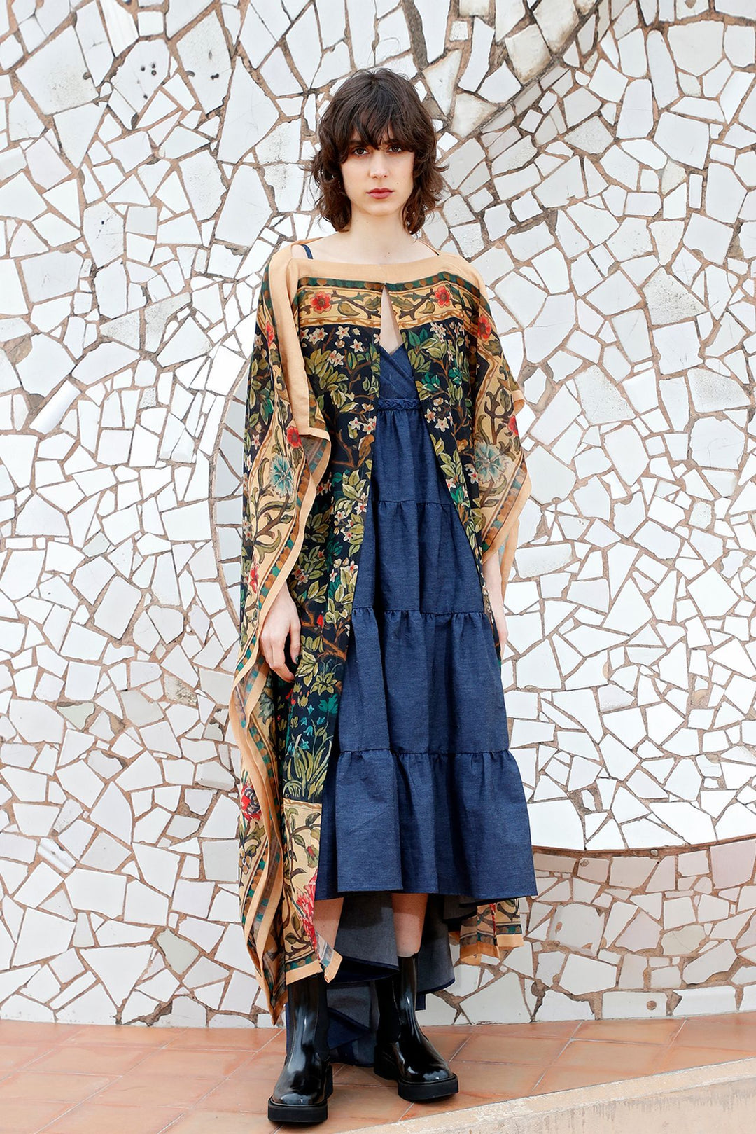 denim cape dress Vintage Cape Denim Dress POPPIN Chic Apparel