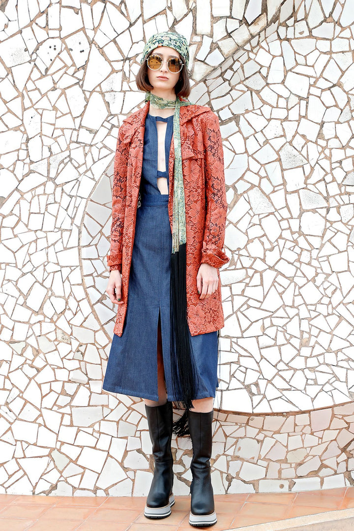 Embroidered Coat and A-line Jeans Dress