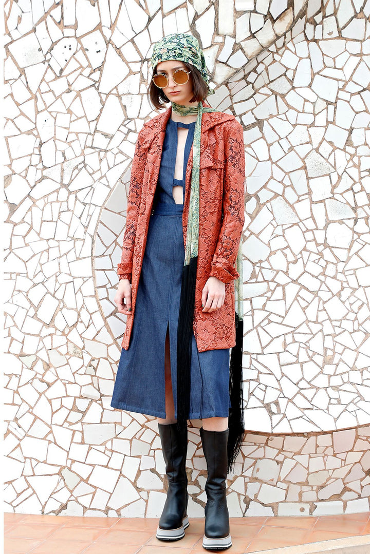 Embroidered Coat and A-line Jeans Dress