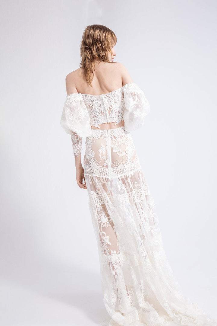 Embroidered Off-The-Shoulder top with Flared Skirt