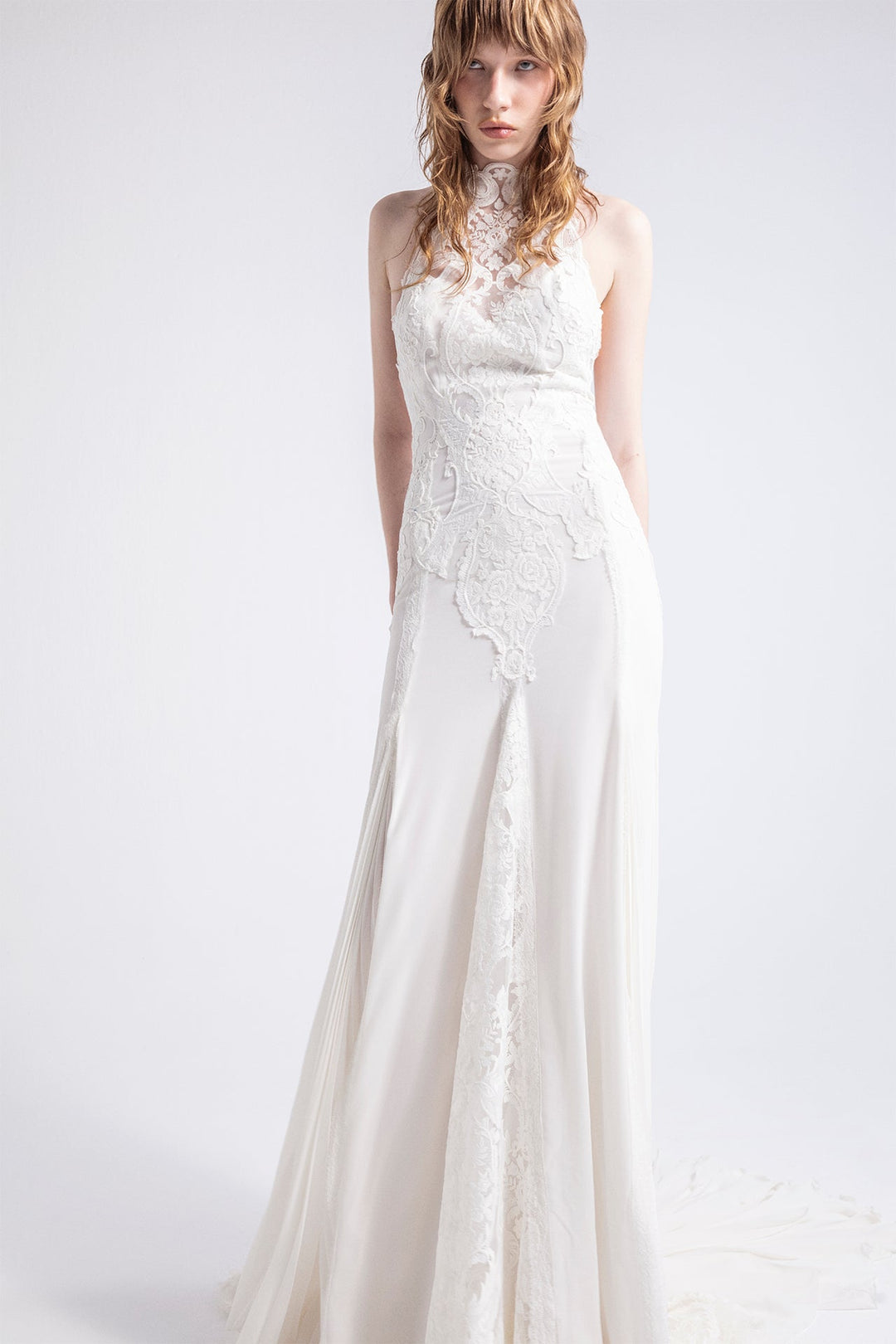 Embroidered Chiffon Fit-and-Flared Wedding Dress
