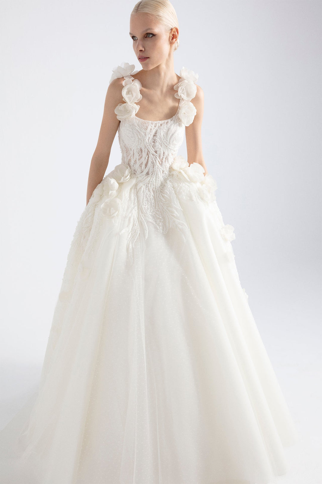 Sleeveless Princess Dress with Floral Appliques and Embroidery