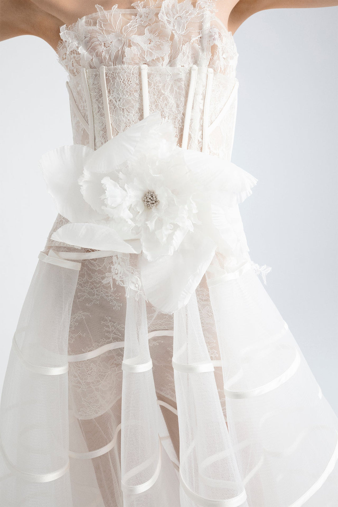 Chiffon and Tulle Corset with Skirt and Flower