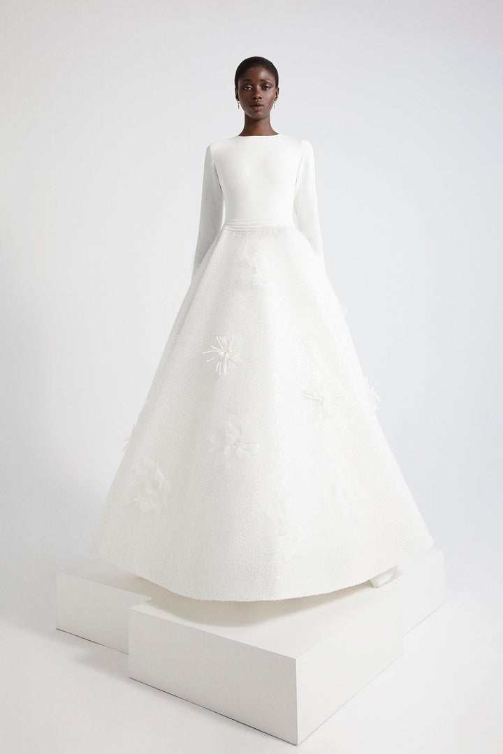 Mikado Long-Sleeved Princess Wedding Dress