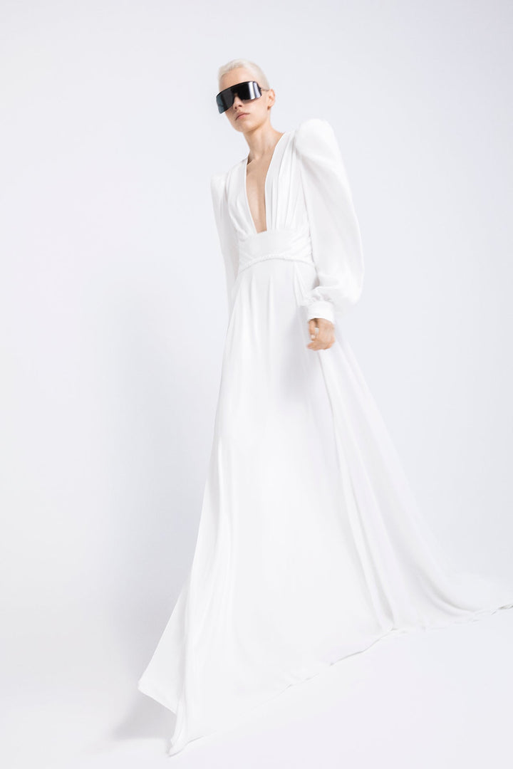 فستان زفاف ميكادو واسع الأكمام