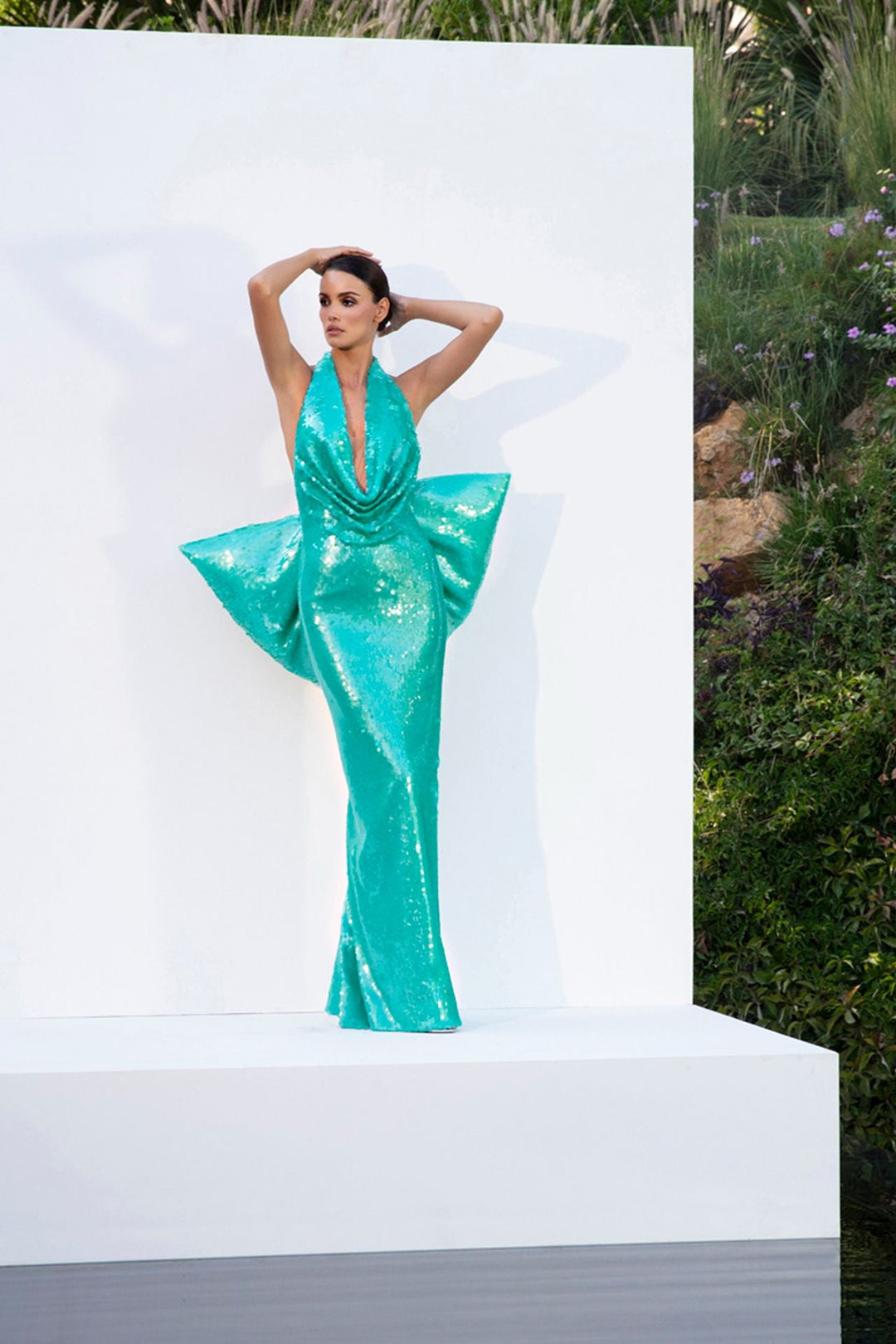 green sequin halter dress Halter Maxi In Green Sequin